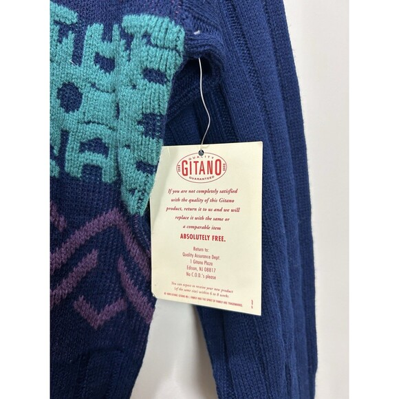 Vintage Gitano Sweater Size L Blue Aztec Geometric Made in USA NWT Deadstock - Picture 4 of 10